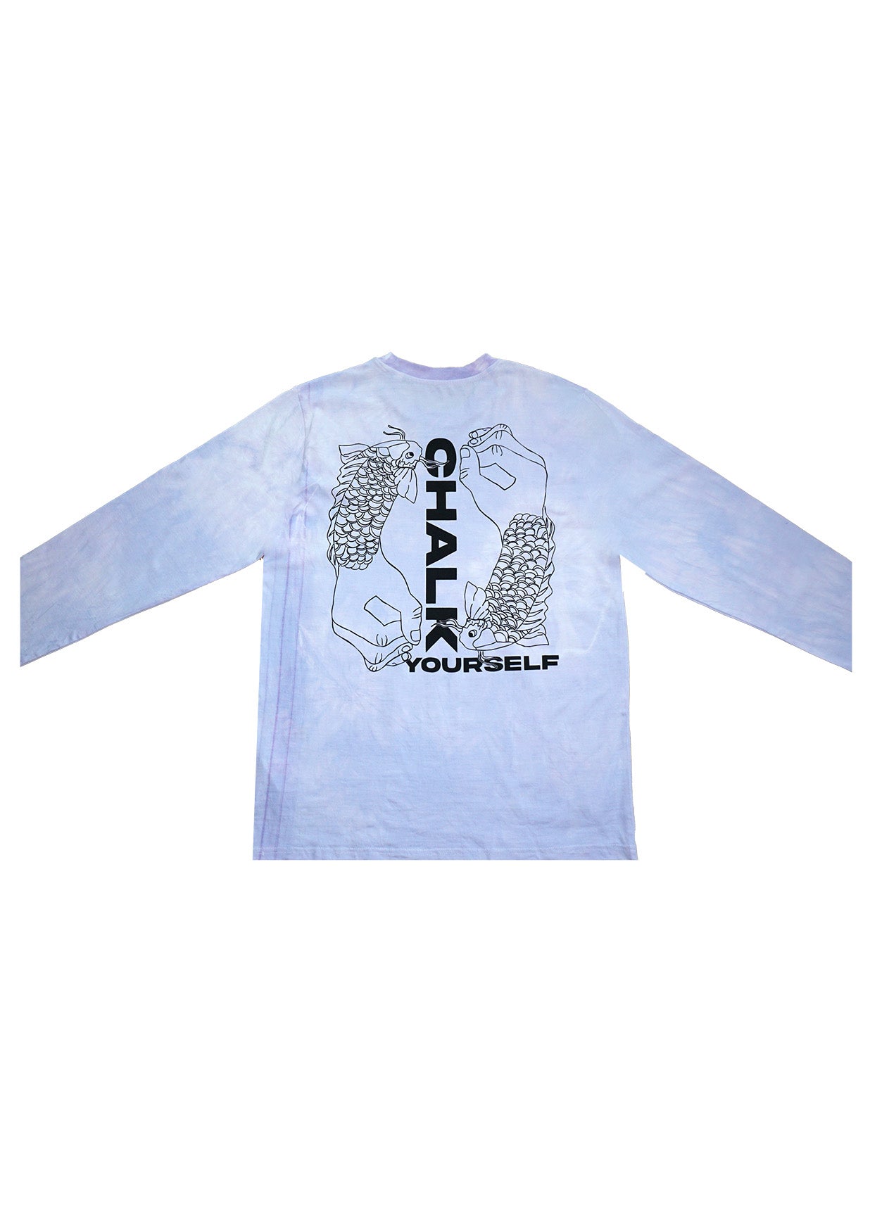 Fischi Lila – White Batik Longsleeve mit Print (Gr. M)