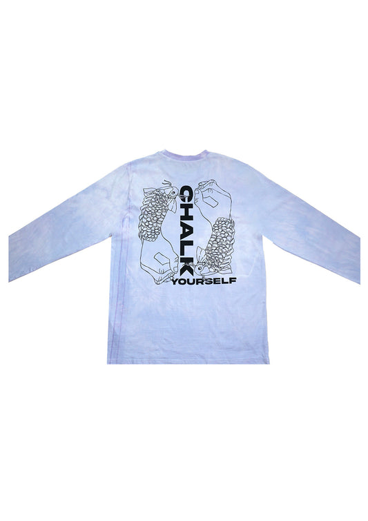 Fischi Lila – White Batik Longsleeve mit Print (Gr. M)