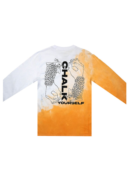 Fischi Orange – White Batik Longsleeve mit Print (Gr. M)